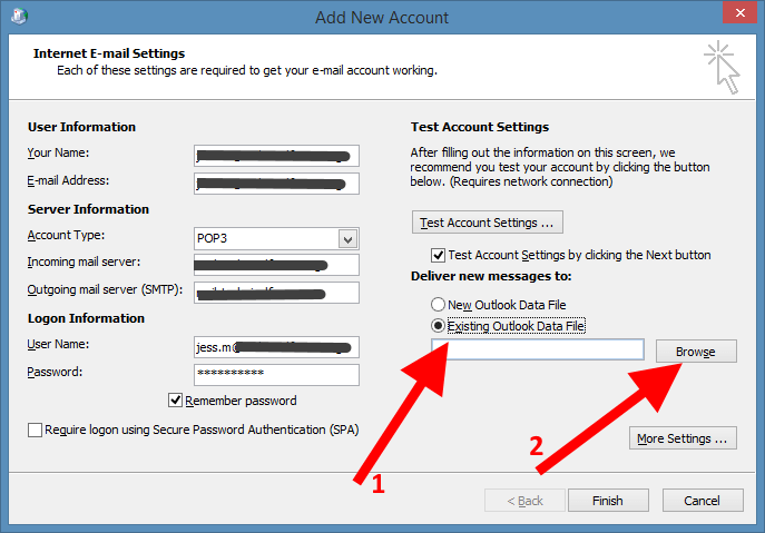 Re-using an existing Outlook Data File