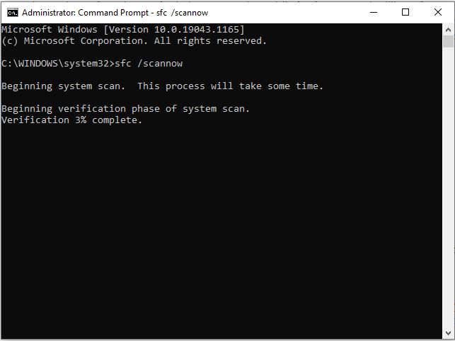 Running the command sfc /scannow in an elevated Command Prompt