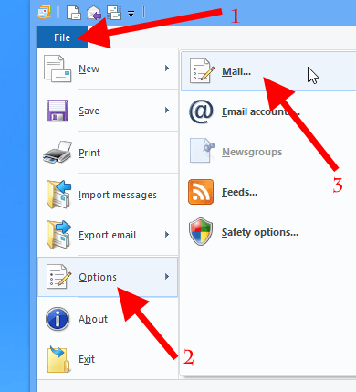 Windows Live Mail 2012 Options