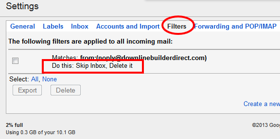 Gmail Filters Settings