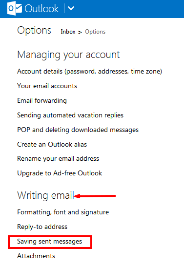 Saving sent messages in Outlook.com/Hotmail