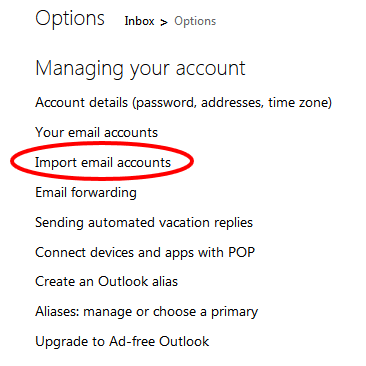 Import email accounts